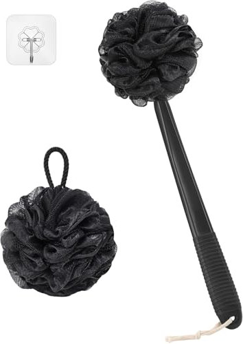 ROLIZOE Loofah with Handle Schwamm mit Stiel Rückenbürste Luffa mit Griff Luffa Schwamm Set Badeschwamm Duschschwamm, Schwarz