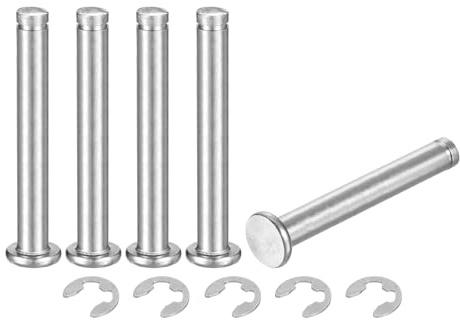 sourcing map 5 set di 5 anelli di fissaggio per albero cilindrico in acciaio inox 304, M6 x 45 mm, perno di posizionamento cilindrico a testa piatta con anello di fissaggio con clip E, argento