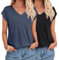 YUTILA 1/2er Pack Tshirt Damen Sommer Casual Basic Shirt Einfarbig Kurzarm Tee Tops Oberteile V Ausschnitt Locker Lässig T Shirt