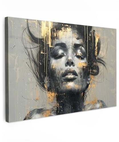 MuchoWow© Leinwand Groß 120x80 cm XXL Deko Schlafzimmer Aesthetic Leinwandbilder Wohnzimmer Gemälde Foto Geschenk Living Room Decoration Frau - Kunst - Gold - Abstrakt - Glamour