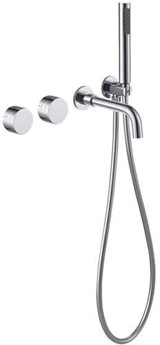 BiaoTeng Rubinetto Vasca da Bagno con Doccetta Incasso Muro Caldo e Freddo 2 Funzioni Rotazione 360° Rubinetti per Vasca da Bagno Cromo