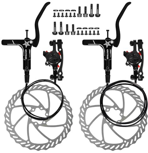 AOPUTTRIVER Hydraulic Disc Brakes Set 2 Pistons, MTB Front Rear Line Pulling Brake Caliper, 160 mm Rotor Bicycle Hydraulic Brakes Set for Mountain Bike E-Bike Road Bike Riding