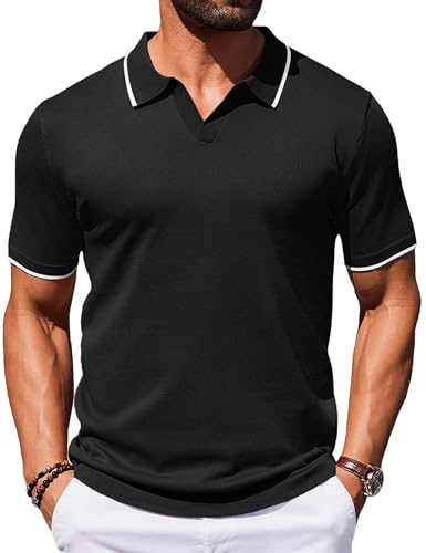 COOFANDY Mens Polo Shirts Short Sleeve Casual Knit Polo Shirt Vintage Golf T Shirts Old Money Tops Black