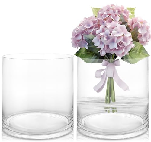 ZOFUN 2 jarrones de cristal grandes de 20 cm, redondos, de cristal, para decoración de mesa, rosas, tulipanes, hierba de las Pampas, decoración de mesa, velas, etc