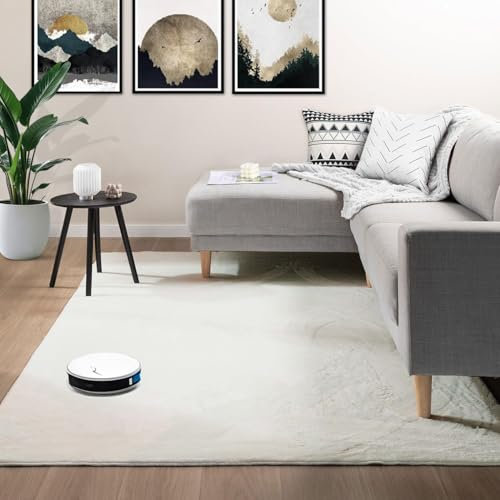 VIMODA Teppich Wohnzimmer Schlafzimmer Fellteppich, kurzflorig – waschbar und Fußbodenheizung geeignet,Farbe:Creme;Maße:80x140 cm