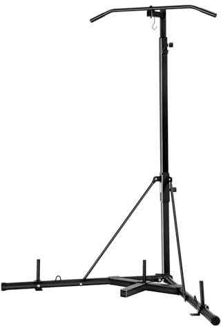 VEVOR Support de Sac de Frappe 2 en 1, Station de Boxe autoportante en Acier Robuste, Charge 65 kg, Support de Sac de Sable à Hauteur réglable avec Barre de Traction, pour Fitness Gym Domicile, Noir