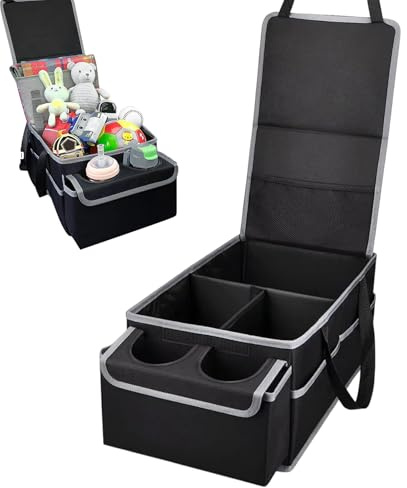 Car Seat Storage Organizer - Car Seat Organizer With Cup Holder, Foldable Storage Box | Multi-Compartment Car Interior Box For Travel Road Trip Cargo Bed Backseat Trunk Camping Layout With