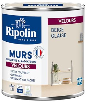 RIPOLIN - Peinture Intérieure Multi-Supports – Murs, Boiseries & Radiateurs – Ultra couvrante - Monocouche - Confort d'application - Aspect Velours - Beige Glaise - 0,5L