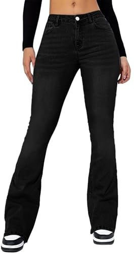 Generisch Jeans da donna a vita alta, gamba larga, elasticizzati, comodi, in denim, tinta unita, leggeri, Y2K, Boyfriend, per attività all'aria aperta, casual, con tasche, S-3XL, Nero, 3XL