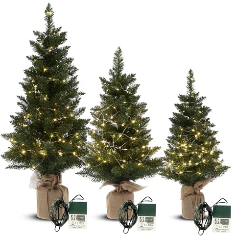 Meisterhome® Künstlicher Weihnachtsbaum – 3-teiliges Set mit LED-Beleuchtung – Höhen 75 cm, 90 cm & 120 cm – Realistische Optik – Perfekt als Weihnachtsdeko für Wohnzimmer & Empfangsbereich (3 Stück)