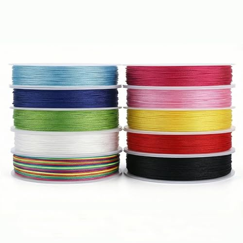 CleaZeny 10 Rolls 0.8mm Colored Nylon Cord for Bracelet & Jewelry Making
