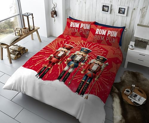 GC GAVENO CAVAILIA Nutcracker Kingsize Duvet Cover | Festive Christmas Lover Bedding Set with Pillowcases | Hypoallergenic Polyester Xmas Quilt Cover Set | Easycare Winter Bed Linen Multi