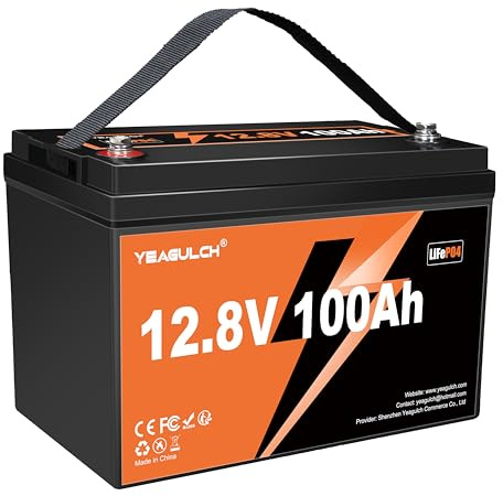 Yeagulch 12V 100Ah LiFePO4 Lithium Batterie mit 100A BMS Low Temperature, 1280Wh, 4000 Zyklen, wartungsfrei LiFePO4 Akku für Photovoltaik Speicher, Inselanlage, Camping Batterie, Wohnwagen, Off-Grid