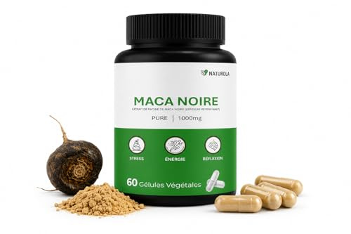 Maca Noire Extra Forte Hautement dosée Libido 100% Naturel I 60 gélules I Cure 1 mois I Complément alimentaire Végétal améliore Endurance Physique & Mentale Homme Femme Energie Force 1000 mg