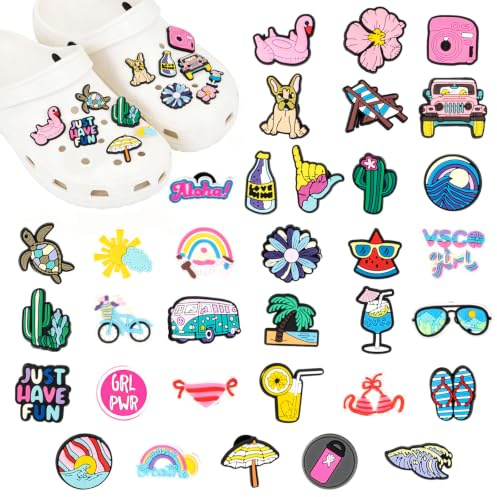 Leikedun Breloques pour Chaussures Crocs - Charms Décoratifs Plage, Étoiles de Mer, Coquillages Irisés, Perles en Plastique pour Sabots et Sandales, Accessoire Cadeau Été