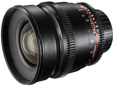 Walimex pro 16mm 1:2.2 VCSC vidvinkelobjektiv för video och foto (filtergänga 77mm, motljusskydd, kuggkrans, steglös bländare och fokus) kompatibelt med Sony E objektivbajonett svart
