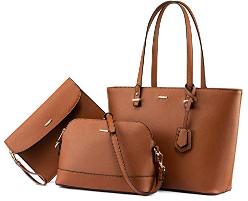 LOVEVOOK Purses for Women Classic Shoulder Tote Satchel Hobo Bags 3pcs Handbags Gift for Her Brown
