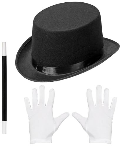 W WIDMANN MILANO Party Fashion 00130 - Verkleidungsset für Kinder, Zauberhut, Zauberstab, Zauber Handschuhe, Magie Accessoires, Karneval, Mottoparty
