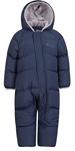 Mountain Warehouse Frosty Kids Junior Padded Snowsuit - Puffer Jacket with Central Zip, Hand & Foot Cuffs, Fleece Lined - Autumn Winter Travelling & Outdoors Navy Baby Size 12-18 Months