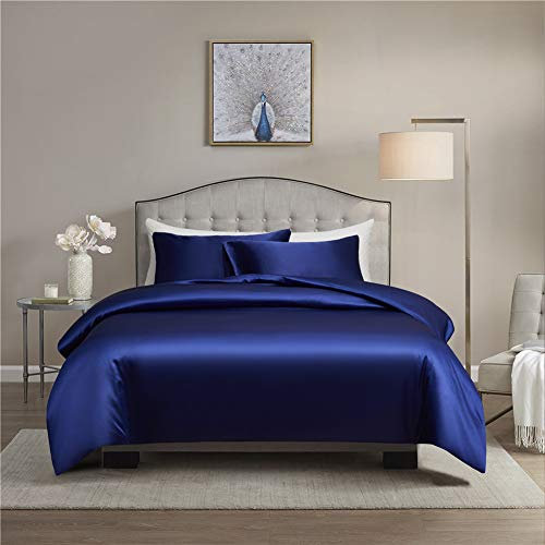 Gnomvaie Satin Bettwäsche Set 135x200 cm, Blau Einfarbig 2 Teilig Seide Luxus Angenehm Bettbezug mit Reißverschluss und Kissenbezug 80x80cm