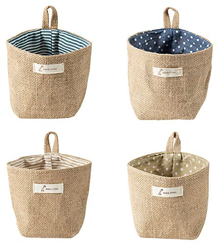 4 Pezzi Portaoggetti da Parete Borsa Appeso, Borsa Portaoggetti in Cotone e Lino, Pieghevoli da Parete Borsa Appeso in Cotone e Lino, 4 Colori, per Installare Cosmetici, Chiavi, Giocattoli