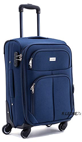 R.Leone Valigia Trolley Espandibile bagaglio a mano 4 ruote in stoffa 214 (Blu, S Bagaglio a mano 55cm)