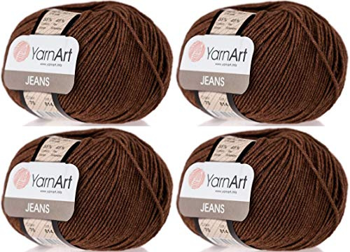 2 Sets - 4 Knäuel YarnArt Jeans 55% Baumwolle 45% Acryl Garnmischung zum Häkeln, Handstricken, Kunstarbeiten, Menge von 4 Knäueln 200 g 183 m (70-Braun)