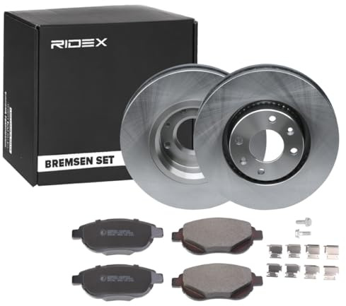 RIDEX 3405B1420 Juego para eje Kit de discos de freno y pastillas Delantero sin buje de rueda con tornillos pinza freno Compatible con PEUGEOT 207 WA, WC