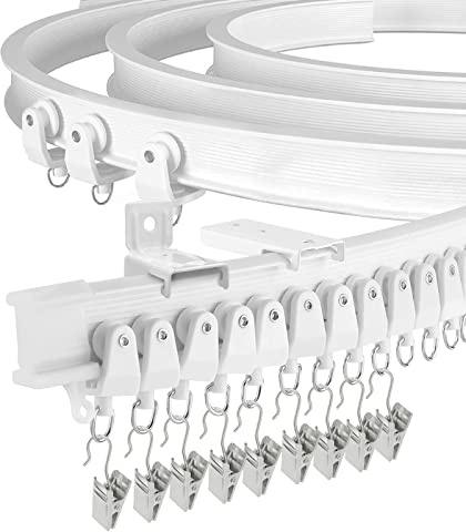 Böjbar takgardinskena för burspråk, 6 m (20 fot) flexibel böjd gardinskena för tak- eller väggmontering, slitstark plast, gardinskenor med spårsystem för sovrumsavdelning, vit