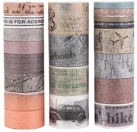 LGEGE 20 Rollen Old City Washi Tape Set, 5/10/15/20/25 mm breit, Antikes Auto, Weltwunder-Muster, Japanisches Masking Tape Dekor für Scrapbook, Bullet Journal (4m)