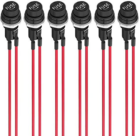 Gebildet 6Pezzi Portafusibili Precablato 5 x 20mm, AC 10A 250V Portafusibili con Tappo a Vite Nero, Portafusibili con Tappo a Vite Montato a Pannello con Precablato