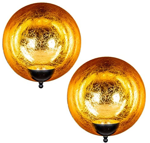 Portacandele da parete, Ø 15 cm, nero, oro, metallo, set da 2 portacandele, decorazione da parete, decorazione per la casa
