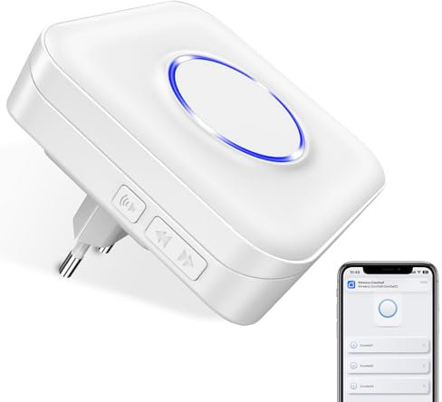BITIWEND WLAN Récepteur de sonnette de porte WIFI Plug-in Récepteur de sonnette de porte 32 mélodies et 5 niveaux de volume- Blanc