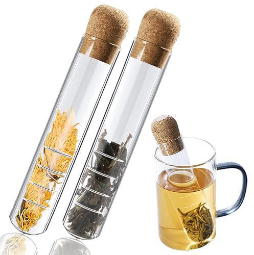Ylinwtech Colino da tè in Vetro Trasparente, 2 Pezzi con Sughero,Colino da tè in Vetro Resistente al Calore,Infusore per Tisane,Infusore per tè Microforato per la Maggior Parte Delle Tazze(15 x 3 cm)