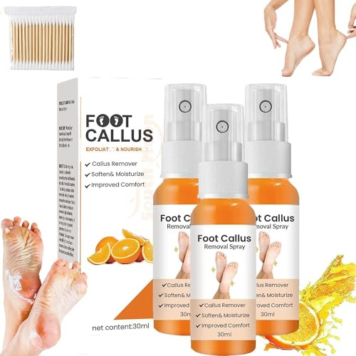 3 Pcs GFOUK Foot Callus Removal Spray, 30ml Foot Heel Callus Remover Spray, Foot Exfoliating Spray, Dry Toe Skin & Calluses, Quicky Remove Dead Skin
