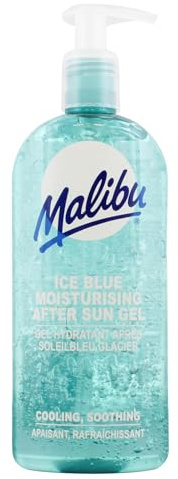 Malibu Sun Ice Blue After Sun Gel, kylande och lugnande fuktgivande gel för solblött hud, uppfriskande återfuktande efter solvård, 400 ml | Fuktgivande gel för solblött hud, uppfriskande och återfuktande, Aloe Vera, vitamin E och Allantoin berikad