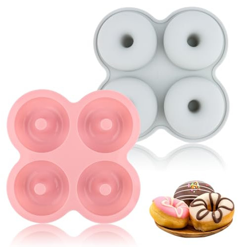 TNOMSNO 2 Stück Donuts Backform, 4 Hohlräume Antihaftbeschichtung, Hitzebeständigkeit und Silikon Backform, Donutform, Donut Backform für Kuchen, Kekse, Bagels und Muffins