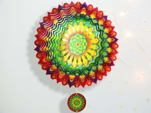 Dragon Fungi Molinillo de Viento jardín Exterior Grande Veleta Decorativa Mandala Multicolor con carrillón Molino espantapájaros Giratorio para decoración jardín