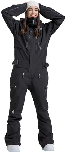HOUZONIY Traje de nieve para hombre y mujer, snowboard, mono de una pieza, impermeable, resistente al viento, invierno cálido, mono de esquí de una pieza, para senderismo y escalada, 724-negro, L