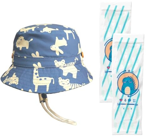 1 st barnhinkhatt, 1 par babyärmar, barnsolhatt, justerbar hinkhatt, söt djur solhatt