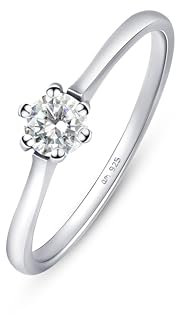 Amberta Verlobungsringe Sterling Silber 925 mit Zirkonia | Verlobungsringe Damen Silber | Ewigkeitsring Silber | Solitärring Silber Frauen: Ring Mit Rundem Stein Ringgrösse 64