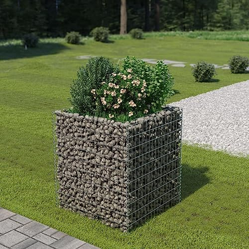 Fregramei Gabion Raised Bed Galvanized Steel, Gabion Planter Raised Bed Wire Fencing, Patio Flower Plant Basket Rock Stone Fill Mesh Fence, 35.4x35.4x39.4,-337