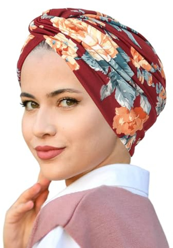 PAULOFPENG foulard turban élastique femme - style floral, protection chimio et cancer