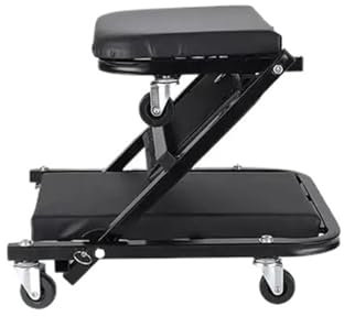 MOMOBC Sedile da Officina, Sgabello per la Cura dell'auto, Sedia con Ruote, Pieghevole, Carrello per Attrezzi da Officina Meccanica, Sgabello da Officina