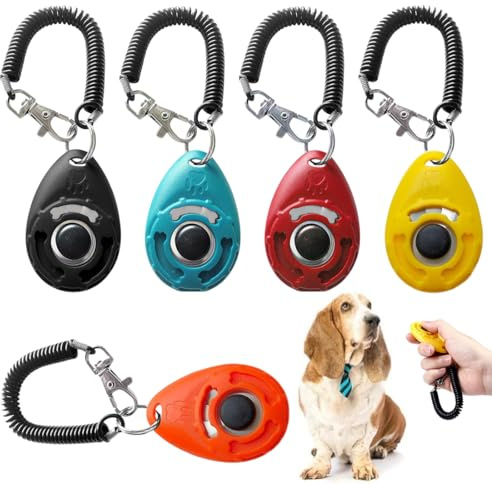 5 Pezzi Clicker per Cani,Clicker Addestramento Cani Formazione Clicker con Cinturino da Polso per Cane,Gatto,Cavallo