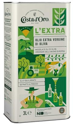 Costa d’Oro – L’Extra Limited Edition 3 L. Olio extravergine di oliva estratto a freddo, adatto a tutte le ricette. Progetto realizzato in collaborazione con NID – Nuovo Istituto Design Perugia.
