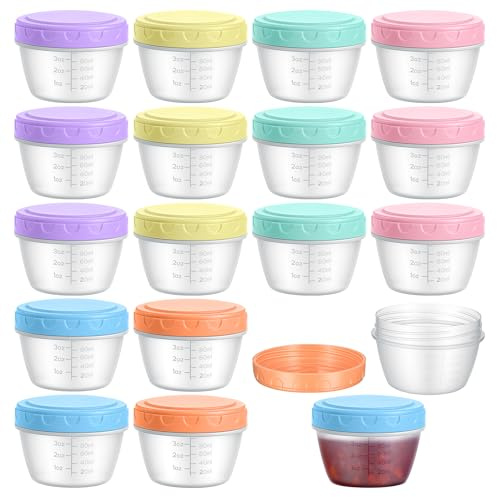 Fentar 18Pack Salad Dressing Pots with Lids, 120ML Reusable Plastic Small Food Containers with Lids, Leak-proof Screw Top Sauce Pots with Scale, Mini Snack Pot for Sauce Yogurt Fruit (6 Colors)