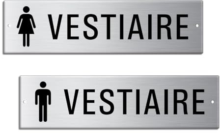 Plaques de Porte Vestiaire Hommes Femmes 150x40 mm Set de 2 Aluminium brossé Aspect Acier inox 2-fois perforé