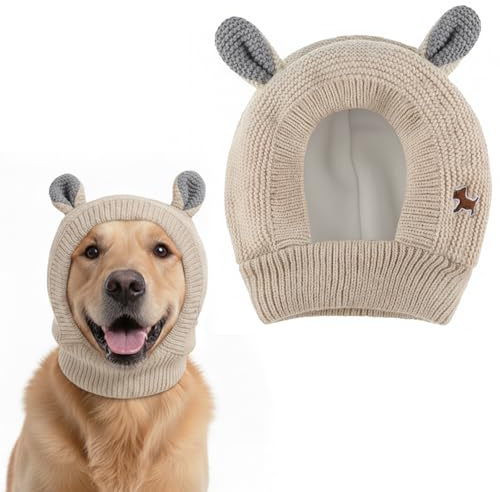 Bonnet d'hiver pour Chien, Bonnets Tricoté pour Animaux, Chapeau Chaud pour Chiens, Mignon Bonnet Chaud avec Oreilles, Chapeau Doux et Confortable, pour Petits Moyens Grands Chiens et Chats – Beige