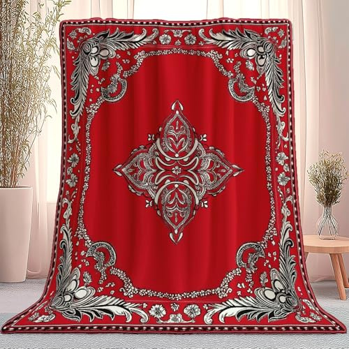 Genérico Retro Cachemir Estampado Manta,Rojo Manta de Franela Acogedora Mantas para Niños y Niñas - para Sofá Cama Sofá Sillón Reclinable Cámping 220 x 240 cm